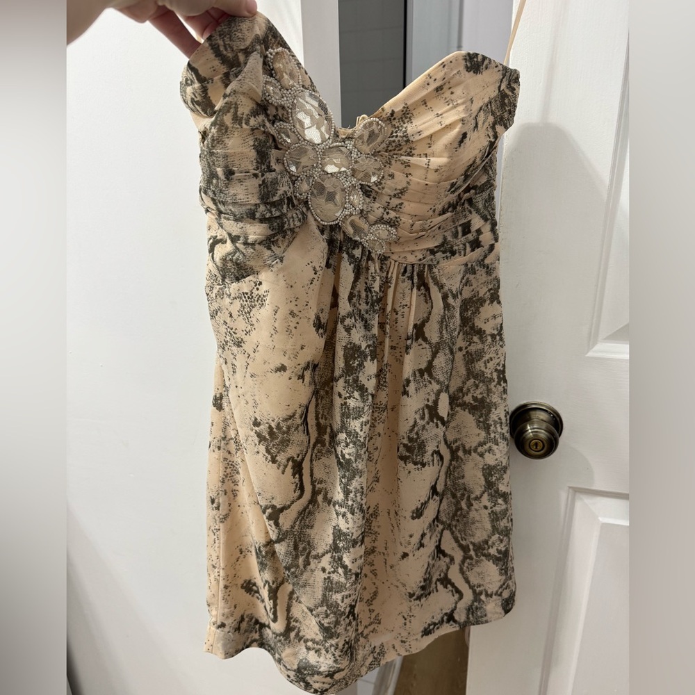 H&M Strapless Snake Print Dress - Cream and Black